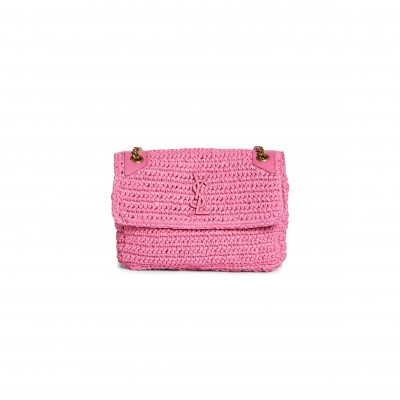 YSL NIKI RAFFIA SHOULDER BAG IN PINK 6156495 (22*16.5*12cm)